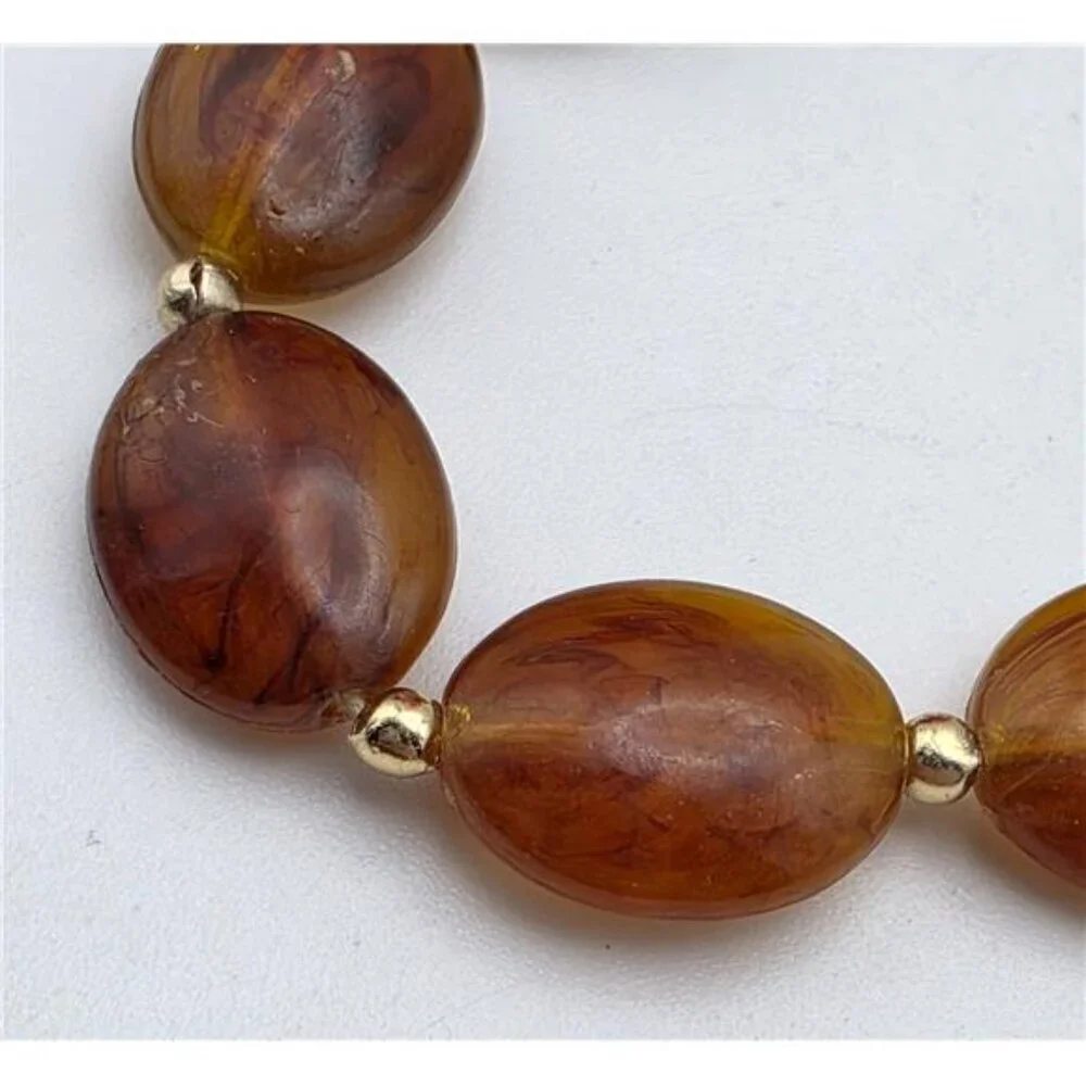 Brown Faux Amber Lucite Bead Necklace 35